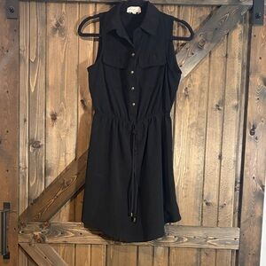BeBop Black Sleeveless Button-Front Drawstring Mini Dress